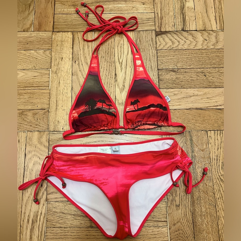 Stella McCartney x Adidas Coral Red Swim Suit Bikini Set. Top + bottom Women S